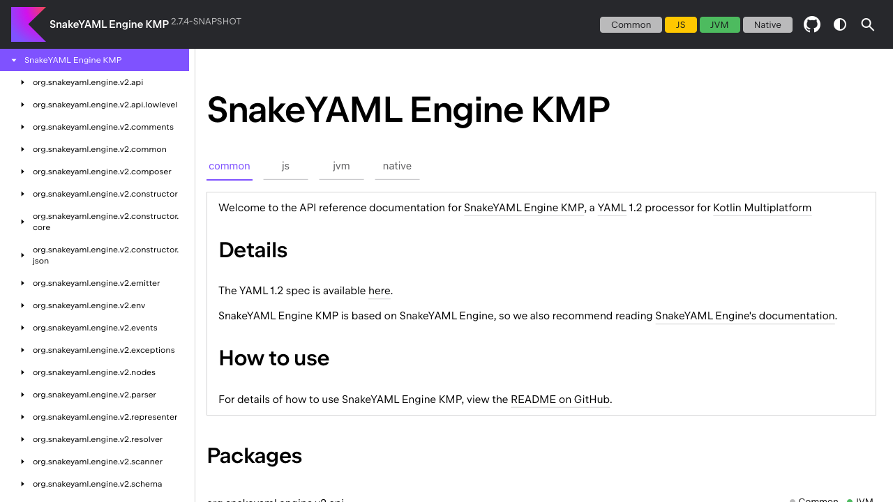SnakeYAML Engine KMP website screenshot
